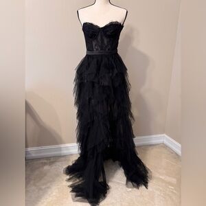 NWT Fashion Nova Black Lace Corset High-Low Tulle Gown - XS